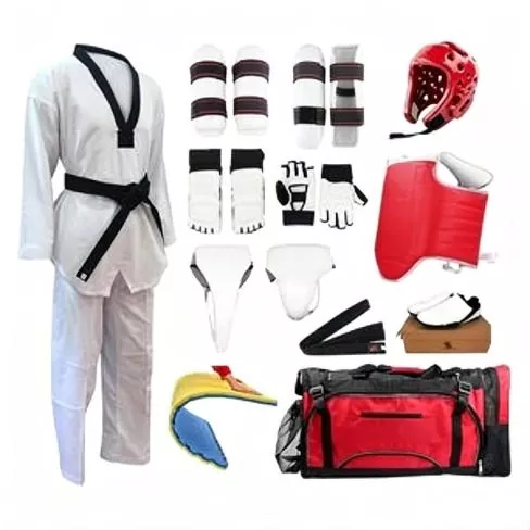 Taekwondo competition uniform and protective gear set